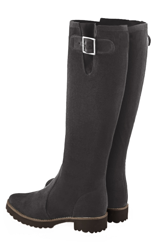 Grey suede flat knee high boots hotsell